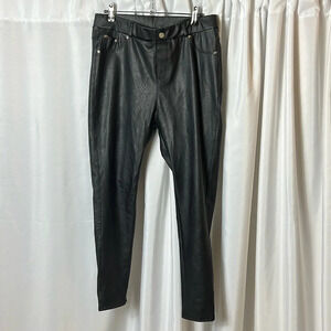 TAGOO Black Faux Leather Skinny Pants Womens Size L High Rise Stretch